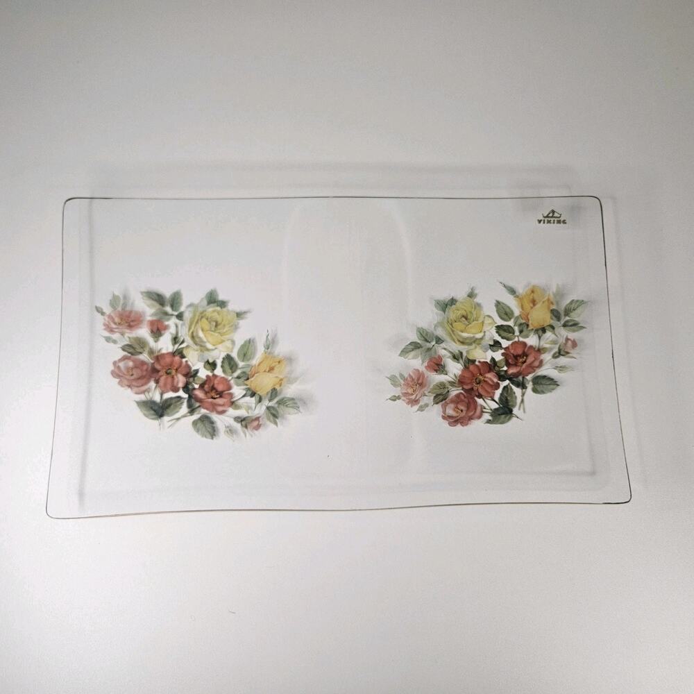Vintage Viking Glass Hand-Painted Floral Serving Platter Tray Mid-Century Modern
